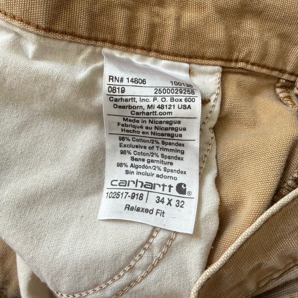 Carhartt 102517-918 Relaxed Fit Canvas Work Pants Mens 34x32 Tan Rugged Utility - Picture 4 of 12